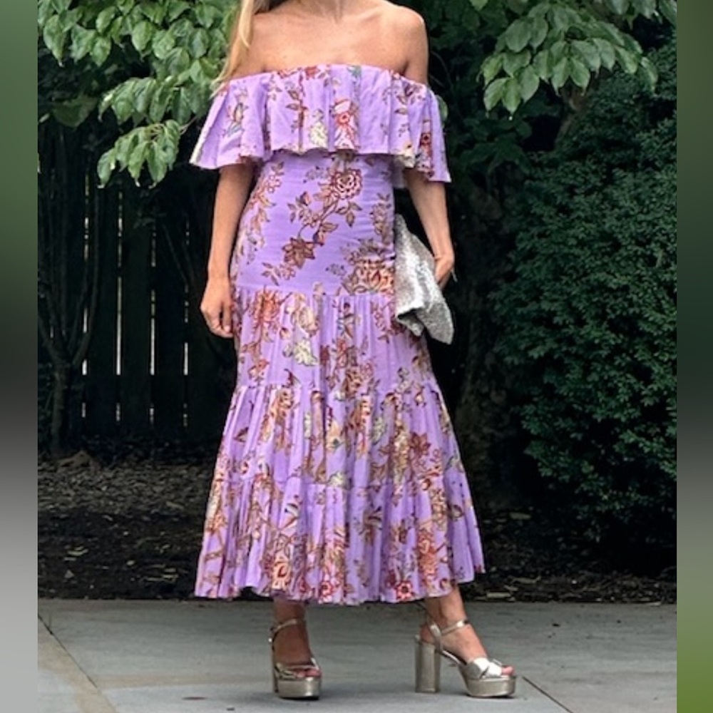 Farm Rio - Lilac Floral Short Sleeve Maxi Dress (size XS)